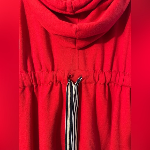ANTHROPOLOGIE Sunday Mon M Coastal Red Hoodie Ribbon Bow Bell Sleeve Rope String - Picture 9 of 16